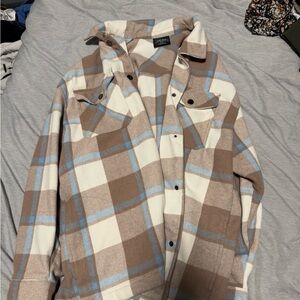 Plaid Button-Up Shirt in Brown and Blue